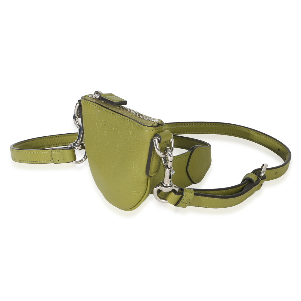Gucci Olive Green Pebbled Calfskin Mini B Shoulder Pouch